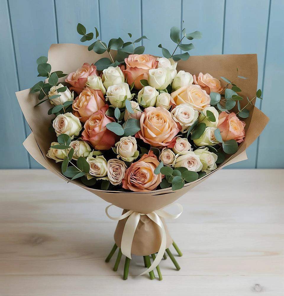 Букет цветов из: Альстромерии и Розы в Маришкино