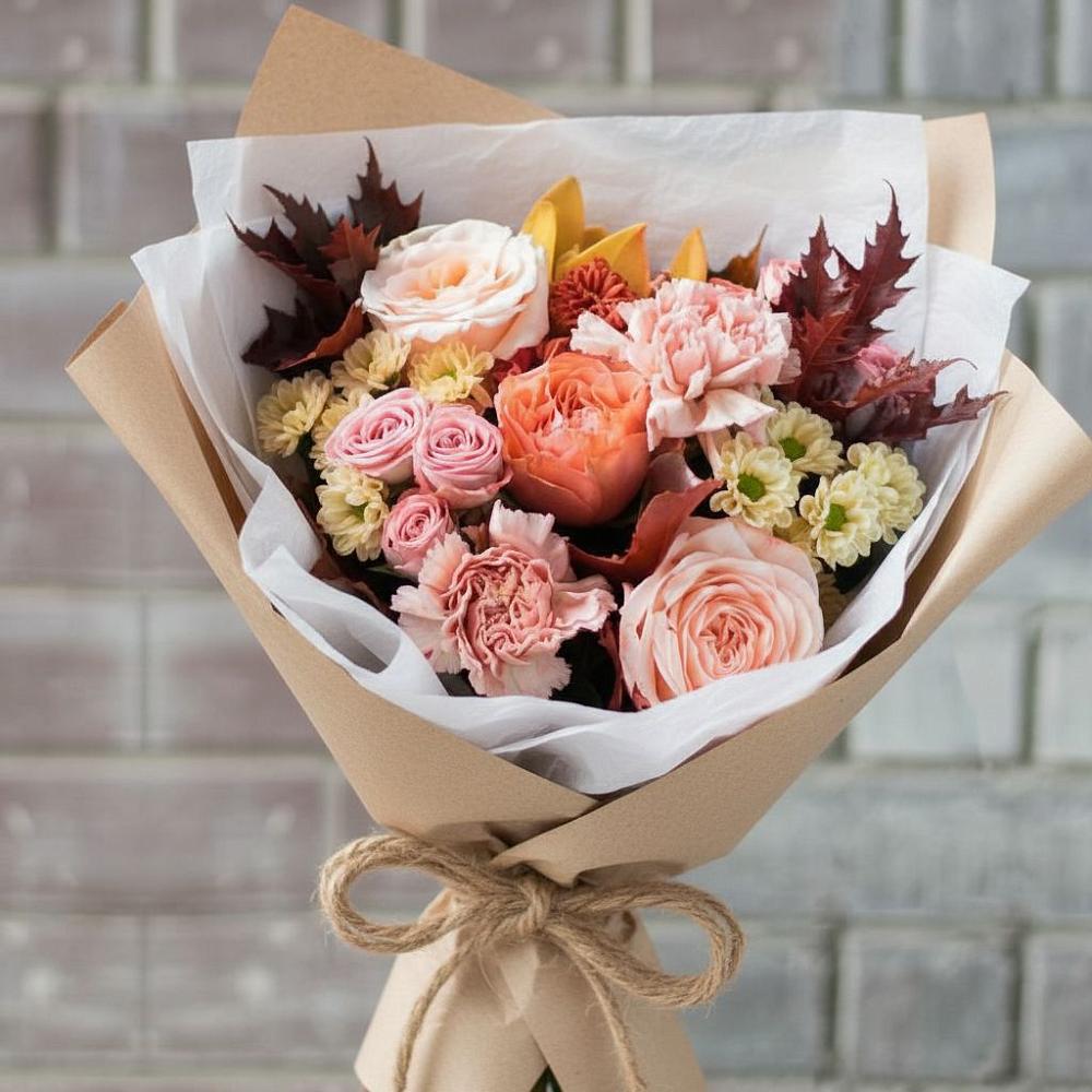 Букет цветов из: Гвоздики, Хризантемы и Розы в Маришкино