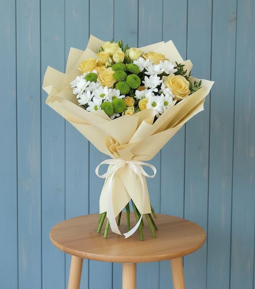 Букет цветов из: Хризантемы и Розы в Маришкино