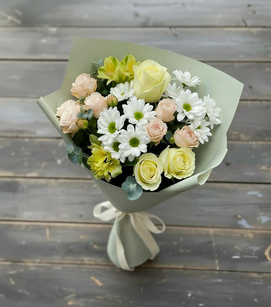 Букет цветов из: Альстромерии, Розы и Хризантемы в Маришкино