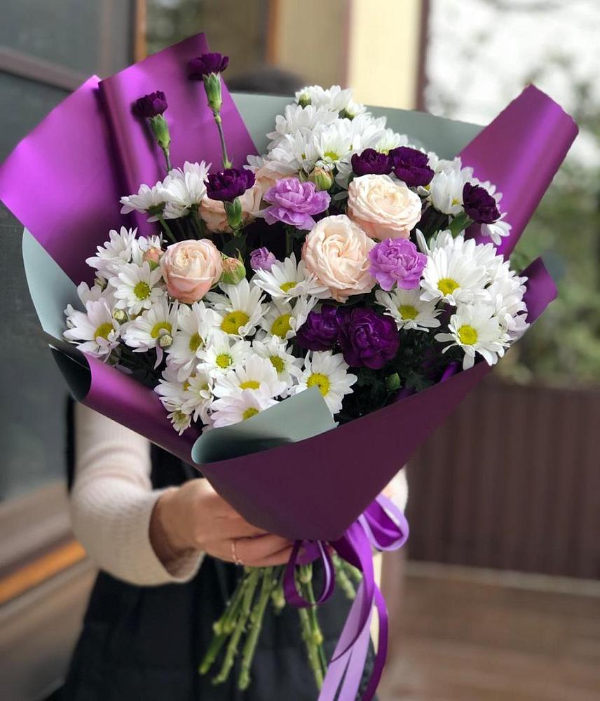 Букет цветов из: Хризантемы, Гвоздики и Розы в Маришкино