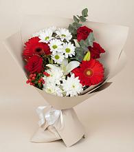 Букет цветов из:  Розы, Хризантемы, Герберы и Лилии в Маришкино