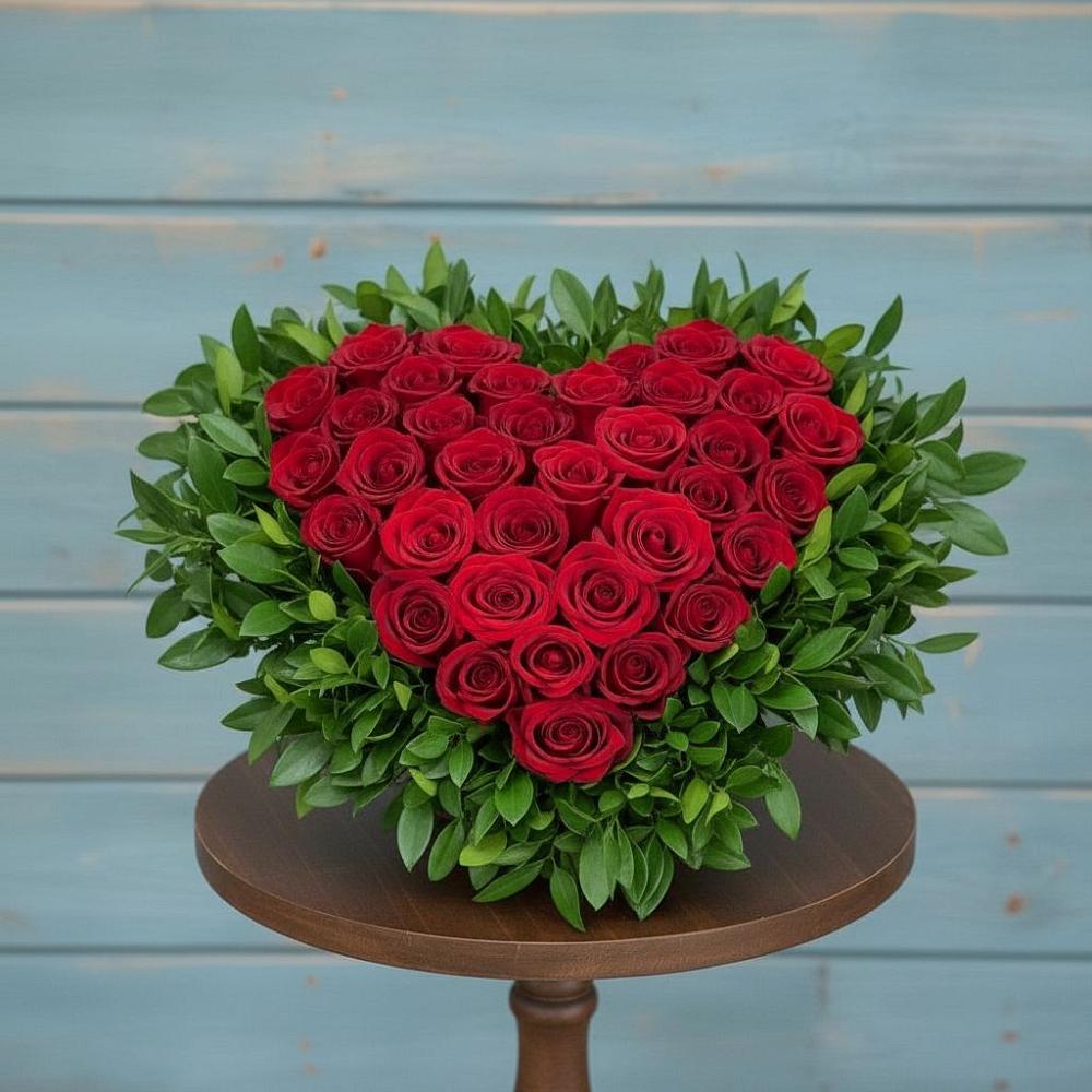 Цветочная композиция из Розы в виде сердца в Маришкино