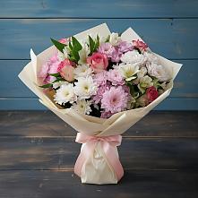 Букет цветов из:  Хризантемы, Альстромерии и Розы #REPLACE_PRED# Маришкино