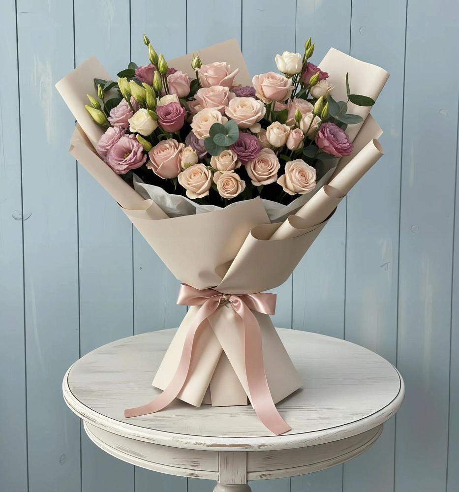 Букет цветов из: Розы и Лизиантусы в Маришкино