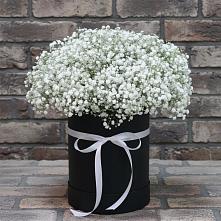 Цветочная композиция из Гипсофила в шляпной коробке в Маришкино