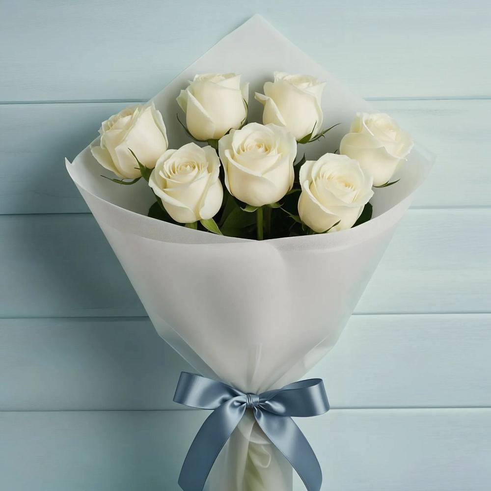 Букет 7 Белых роз Эдлесс Лав в Маришкино